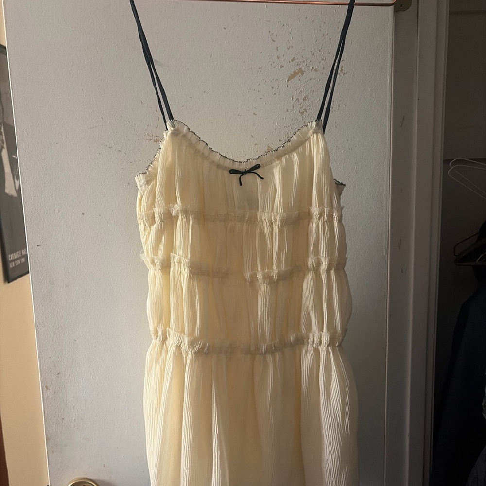 Butter Yellow Tiered Slip cami top with Black Spaghetti Straps